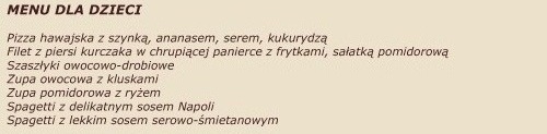 menu dla dzieci